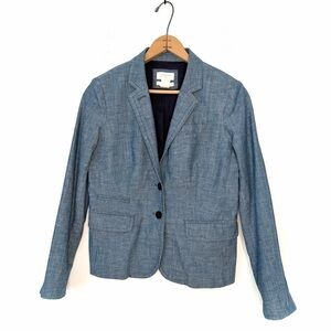 J. Crew Blue Chambray Schoolboy Blazer 2 Button Closure Size 2